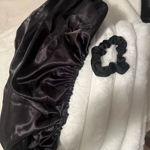 SlumberSlip: Black Satin Pillow Bonnet. Traveling, hair and skin protection.